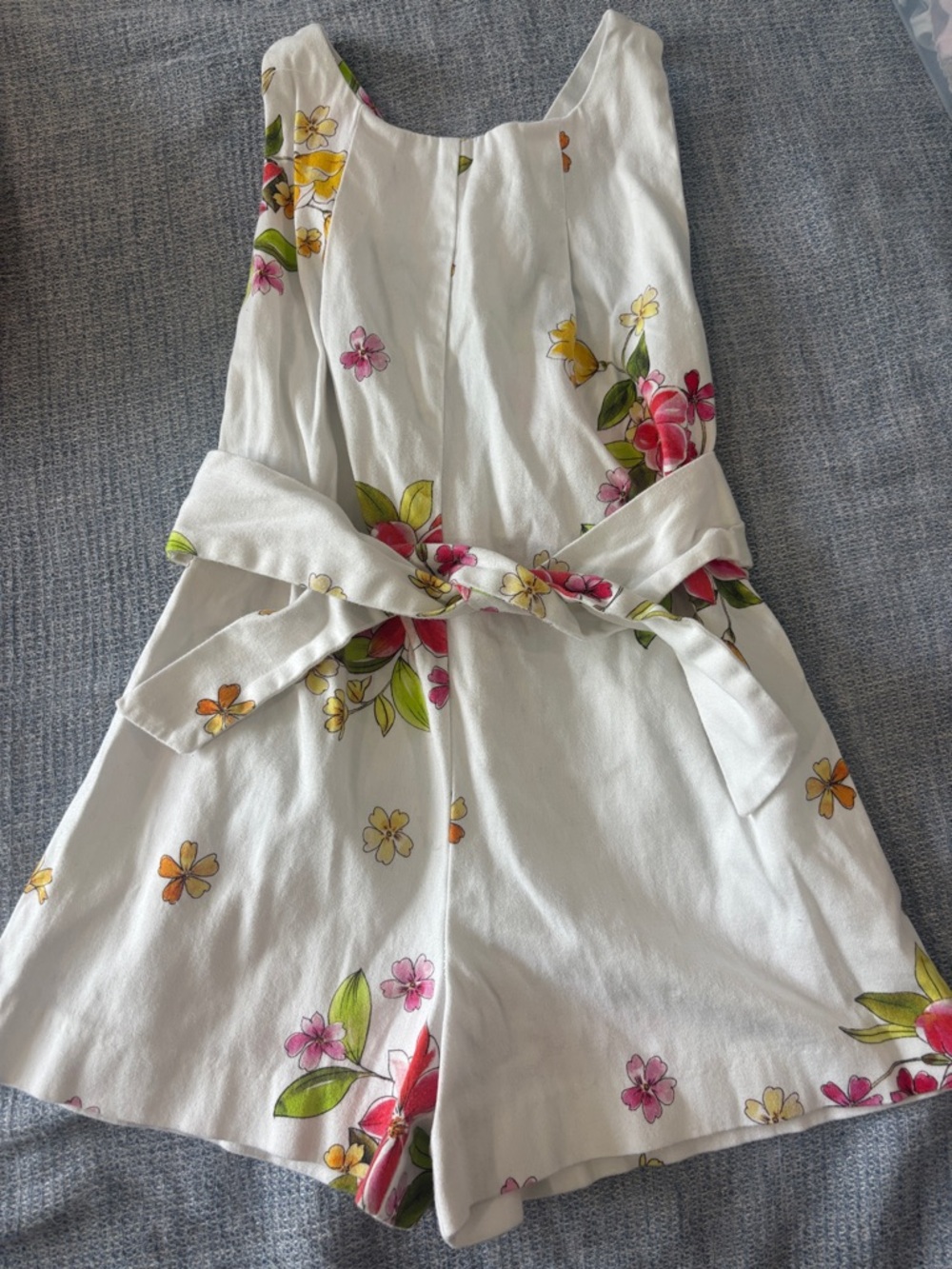 Girls' White Floral Tie-Waist romper